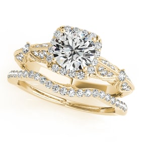 Natural 1.63 CTW Diamond Engagement Ring SET 18K Yellow Gold