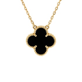 Van Cleef & Arpels Vintage Alhambra Pendant Necklace 18K Yellow Gold and Onyx