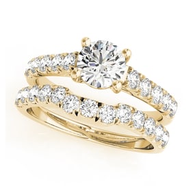 Natural 1.55 CTW Diamond Engagement Ring SET 14K Yellow Gold