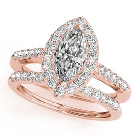 Natural 1.33 CTW Diamond Engagement Ring SET 14K Rose Gold