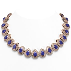 121.42 ctw Sapphire & Diamond Victorian Necklace 14K Rose Gold