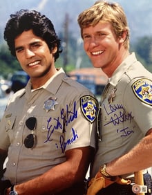 erik estrada larry wilcox signed 11x14 chips photo inscribed BAS ITP