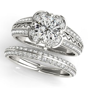 Natural 1.38 CTW Diamond Engagement Ring SET 14K White Gold