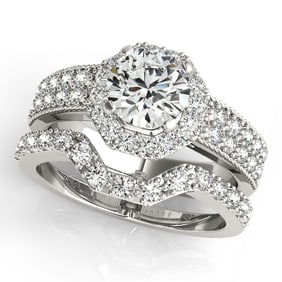 Natural 1.63 CTW Diamond Engagement Ring SET 18K White Gold