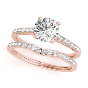 Natural 1.1 CTW Diamond Engagement Ring SET 18K Rose Gold