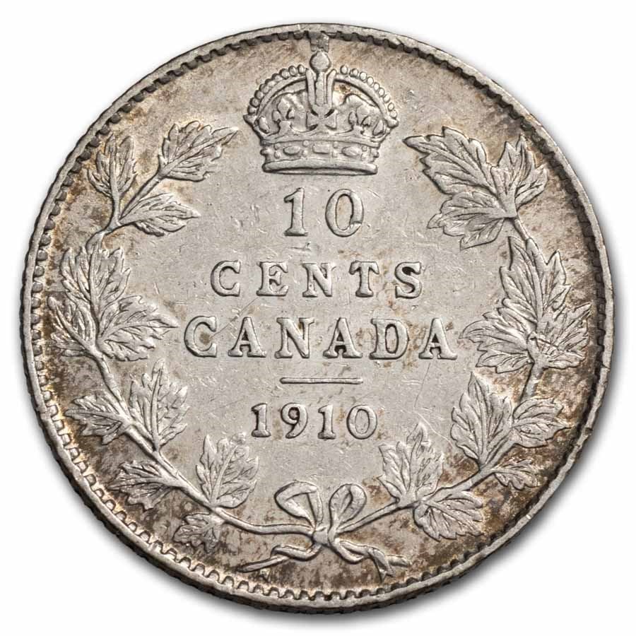 1910 Canada Silver 10 Cents Edward VII AU: 1910 Canada Silver 10 Cents Edward VII AU SKU no: RBJ 290046 Year: 1910 Grade: Almost Unc Grade Service: None Denomination: 10 Cents Mint Mark: None Metal Content: 0.0691 troy oz