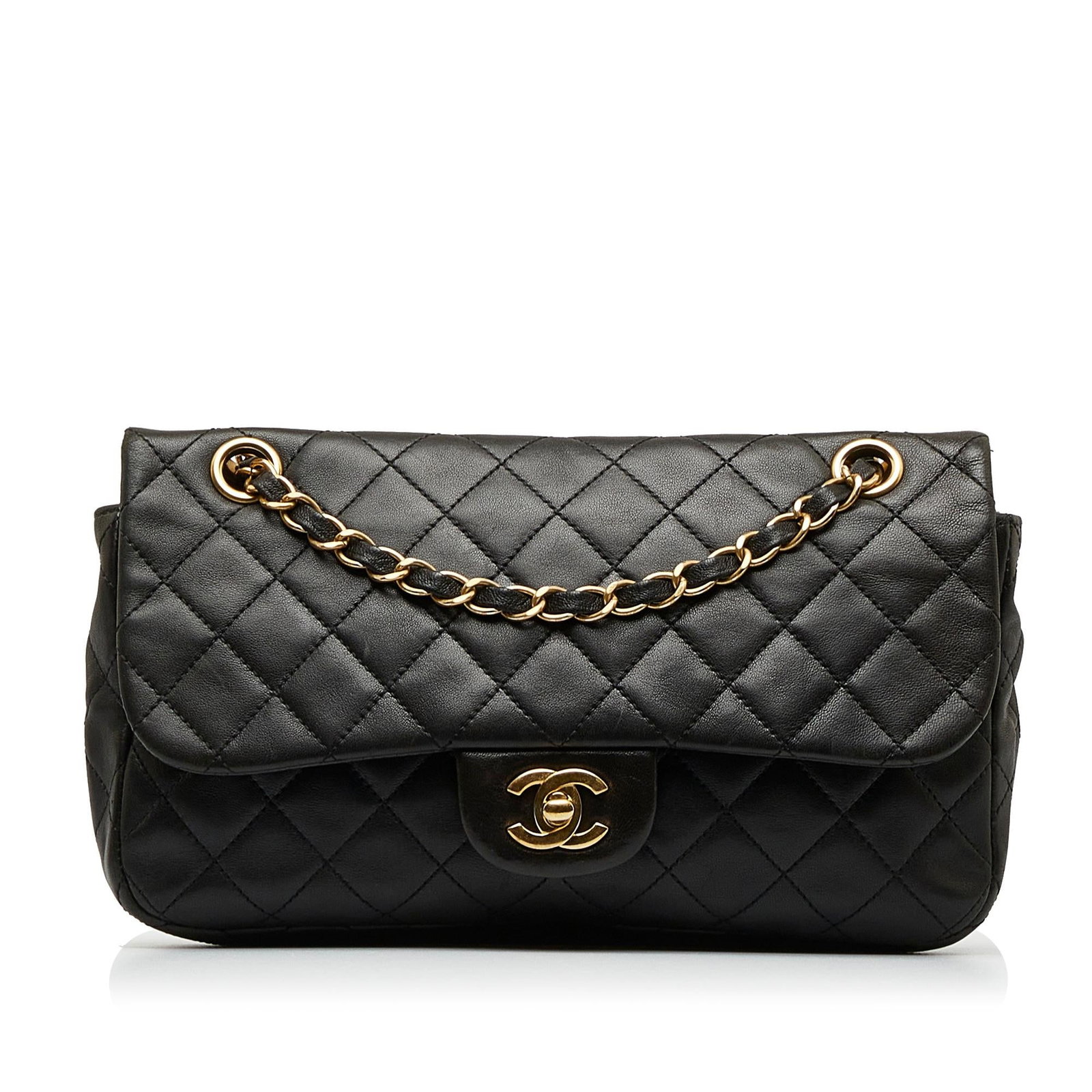 Chanel Medium Classic Lambskin Single Flap: Chanel Medium Classic Lambskin Single Flap Condition Quality: Exterior Front Out Of Shape, Worn. Exterior Back Out Of Shape, Worn. Exterior Bottom Out Of Shape, Worn. Exterior Handle Discolored, Out O