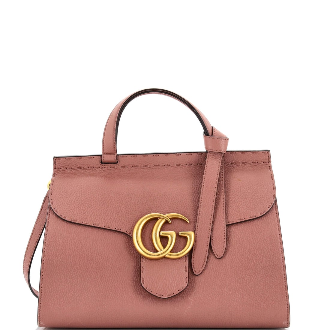 Gucci GG Marmont Top Handle Bag Leather Small: Gucci GG Marmont Top Handle Bag Leather Small Exterior Color: Pink Interior Color: Neutral Exterior Material: Leather Interior Material: Fabric Hardware Color: Aged Gold Accessories: No Accessorie