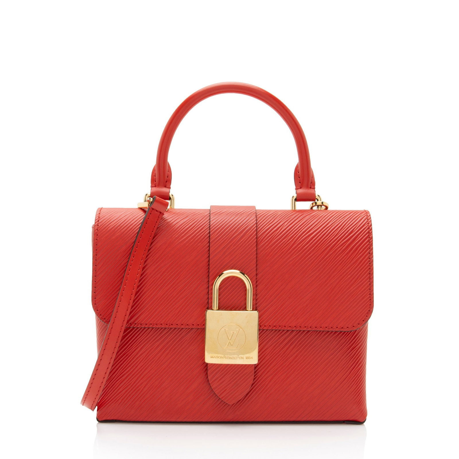 Louis Vuitton Epi Leather Locky BB Satchel: Louis Vuitton Epi Leather Locky BB Satchel Condition Quality: Subtle wear to exterior bottom corners. Surface scratches to front hardware. Minor surface scratches to hardware. Minor scuffs and wear th
