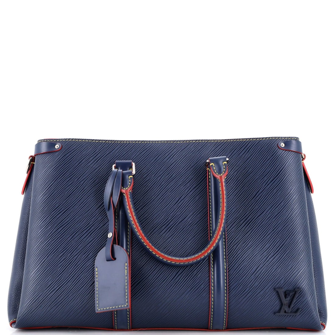 Louis Vuitton Soufflot Tote Epi Leather MM: Louis Vuitton Soufflot Tote Epi Leather MM Exterior Color: Blue Interior Color: Blue Exterior Material: Leather Interior Material: Microfiber Hardware Color: Silver Accessories: Luggage Tag, Detac