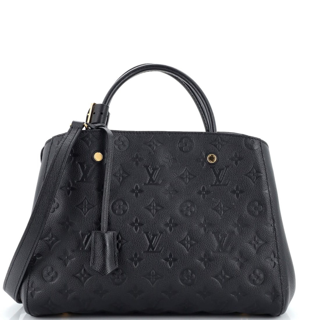 Louis Vuitton Montaigne Handbag Monogram Empreinte Leather MM: Louis Vuitton Montaigne Handbag Monogram Empreinte Leather MM Exterior Color: Black Interior Color: Neutral Exterior Material: Leather Interior Material: Fabric Hardware Color: Gold Accessories: C