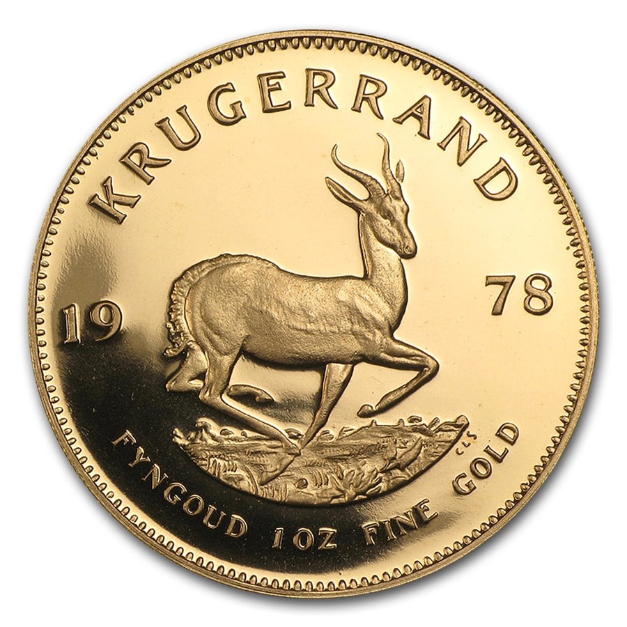 1978 South Africa 1 oz Proof Gold Krugerrand: 1978 South Africa 1 oz Proof Gold Krugerrand SKU no: RBJ 91346 Year: 1978 Grade: Proof Grade Service: None Mint Mark: Not Shown Metal Content: 1 troy oz Purity: .9167 Thickness: