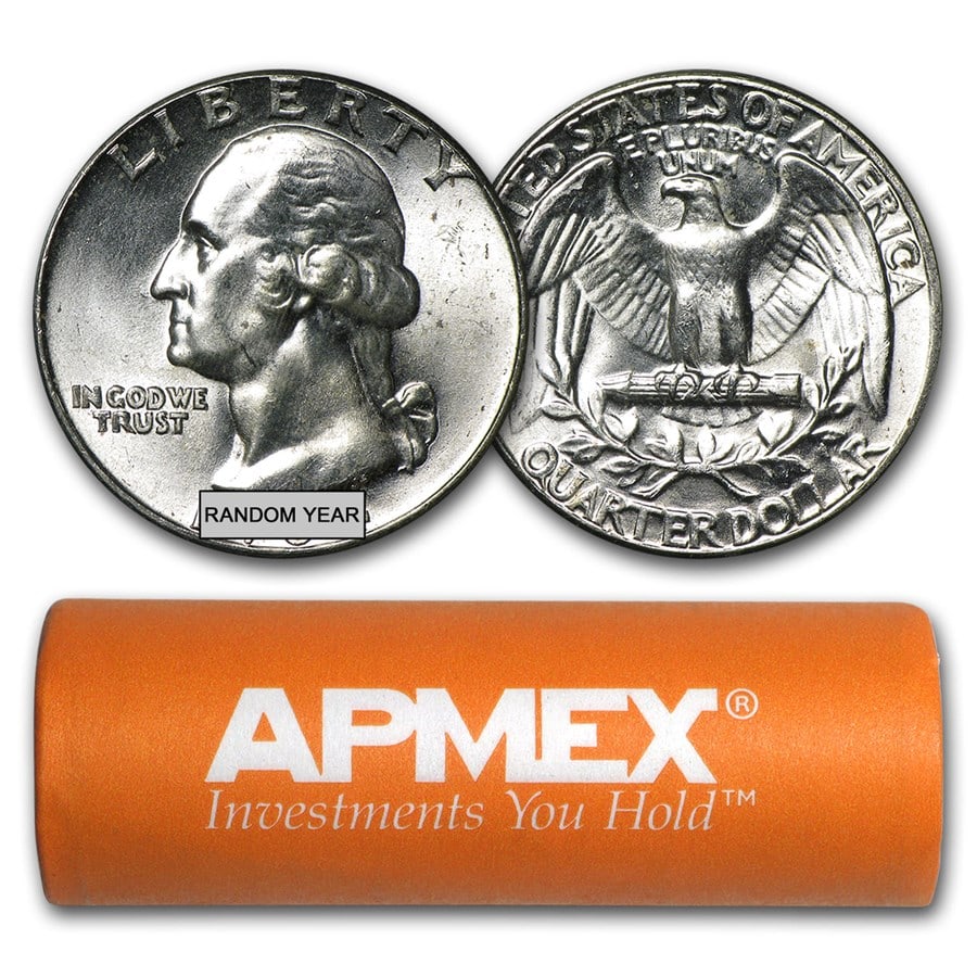 90% Silver Washington Quarters 40-Coin Roll BU: 90% Silver Washington Quarters 40-Coin Roll BU SKU no: RBJ 22017 Year: Random Grade: Brilliant Unc Grade Service: None Denomination: 25 Cents Mint Mark: Varies Metal Content: 7.23 troy oz
