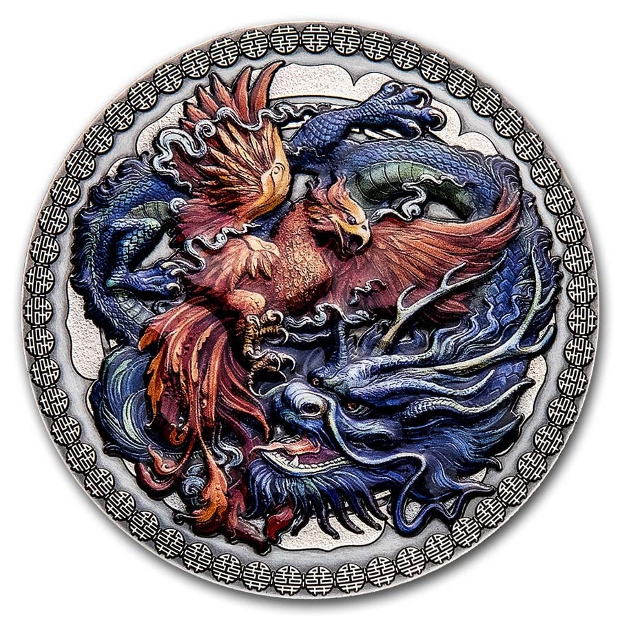 2021 Republic of Ghana Silver Chinese Culture: Phoenix and Dragon: 2021 Republic of Ghana Silver Chinese Culture: Phoenix and Dragon SKU no: RBJ 232306 Year: 2021 Grade: Brilliant Unc Grade Service: None Denomination: 10 Cedi Mint Mark: Not Shown Metal C