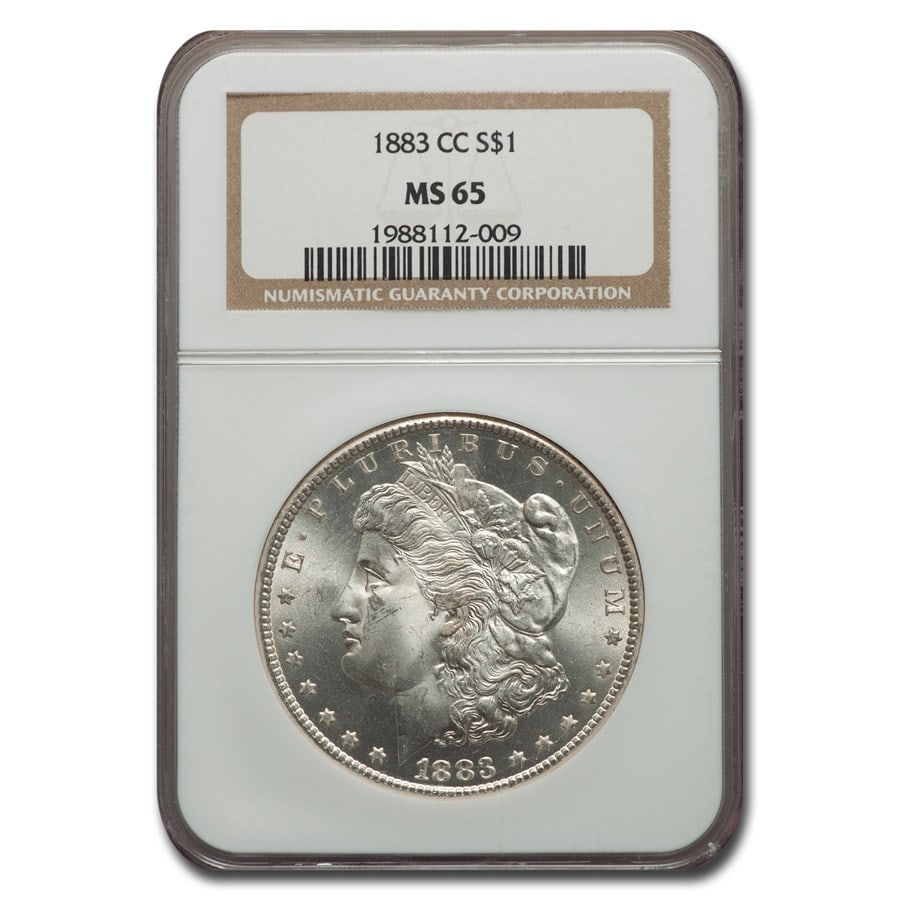 1883-CC Morgan Dollar MS-65 NGC: 1883-CC Morgan Dollar MS-65 NGC Description: SKU no: RBJ4562 Year: 1883 Grade Service: NGC Denomination: $1.00 Metal Content: 0.7734 troy oz Purity: .900 Thickness: 3.1