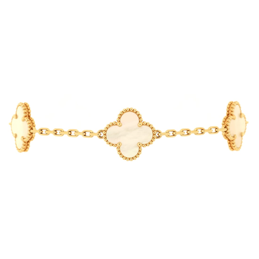 Van Cleef & Arpels Vintage: Van Cleef & Arpels Vintage Alhambra 5 Motifs Bracelet 18K Yellow Gold and Mother of Pearl Description: Metal Type: 18K Yellow Gold Metal Finish: High Polish Hallmarks Type: 750, Designer Signature, Fr