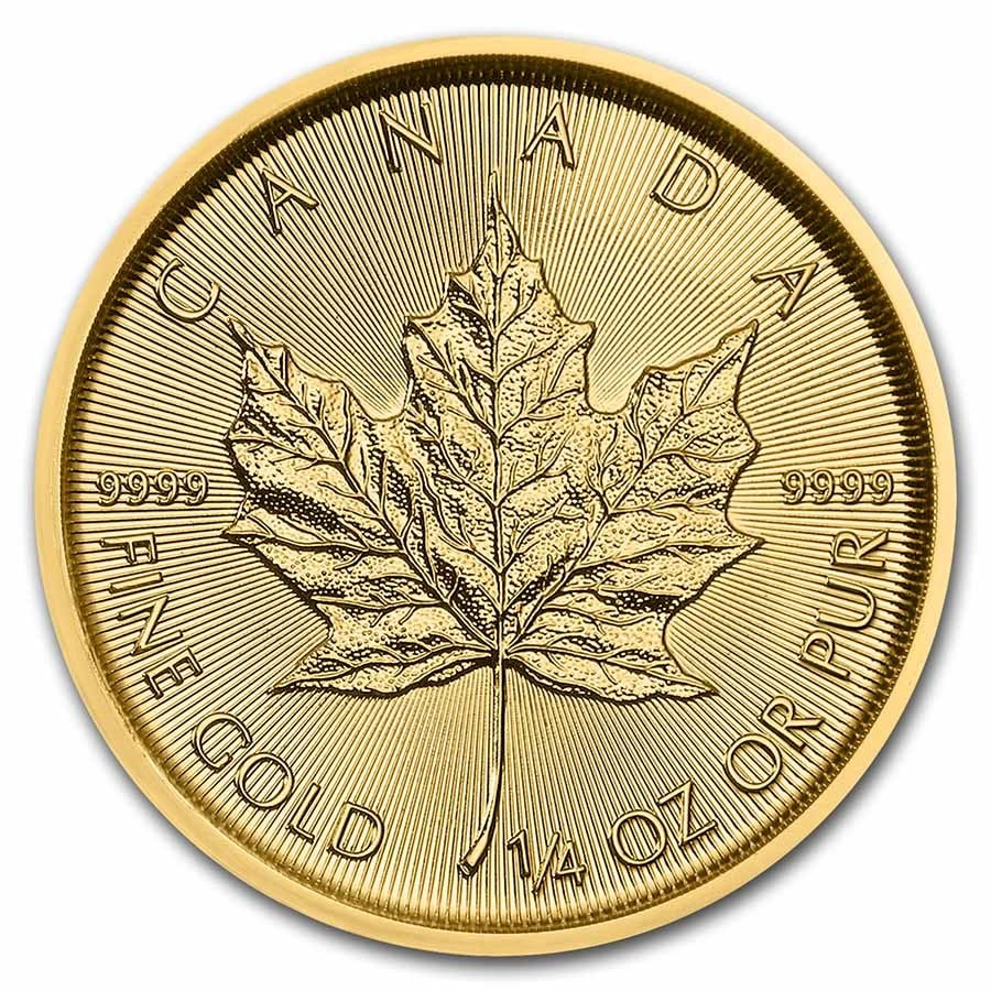 2022 Canada 1/4 oz Gold Maple Leaf: 2022 Canada 1/4 oz Gold Maple Leaf SKU no: RBJ242366 Year: 2022 Grade: Brilliant Unc Grade Service: None Denomination: $10 Mint Mark: RCM (Not Shown) Metal Content: 0.25 troy oz