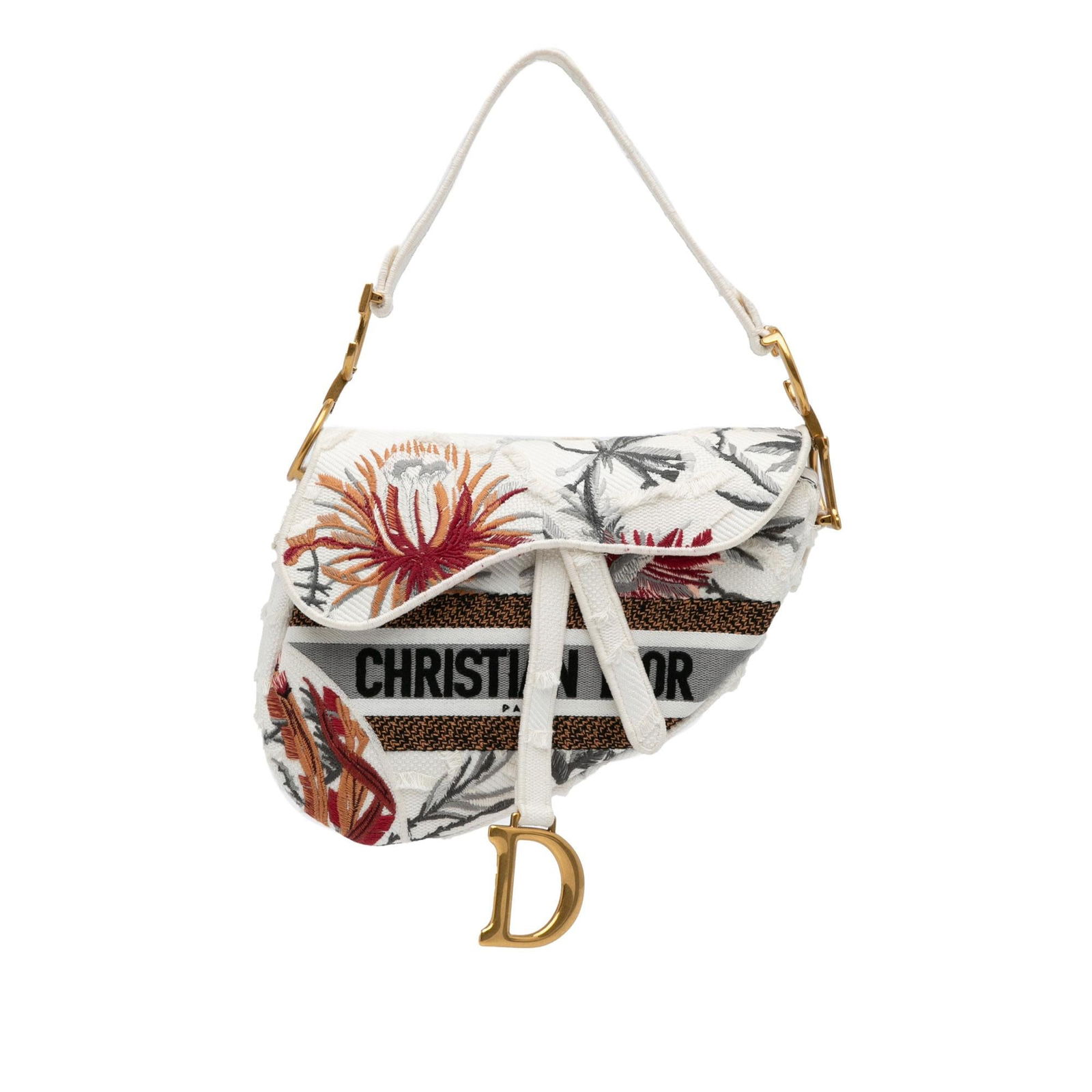 Dior Medium Embroidered Floral Saddle: Dior Medium Embroidered Floral Saddle Condition Quality: Exterior Handle stained with Other. Exterior Side Cut Stitching. Exterior Side stained with Other. Interior Lining stained with Other. Embellis