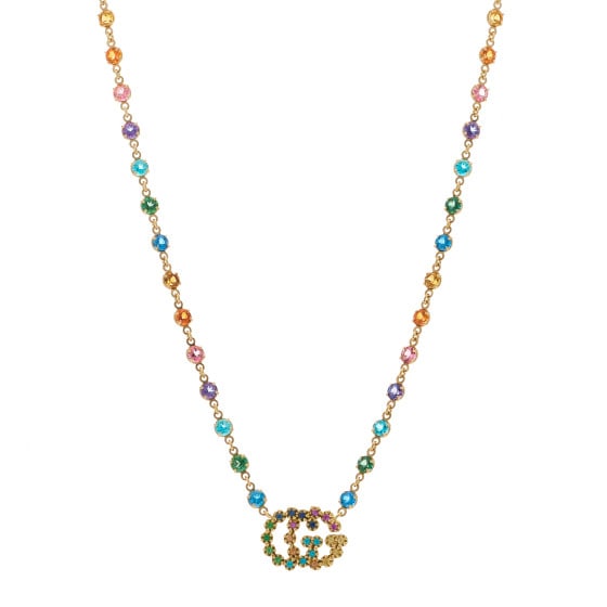 Gucci 18K Yellow Gold Multistone Running GG Pendant Necklace: Gucci 18K Yellow Gold Multistone Running GG Pendant Necklace SKU no: RBJ1351788 Brand: GUCCI Condition: Giftable Condition Details: Hardware: Faint scratch(es) Length: 14.75 in to 16.50 in Pendant