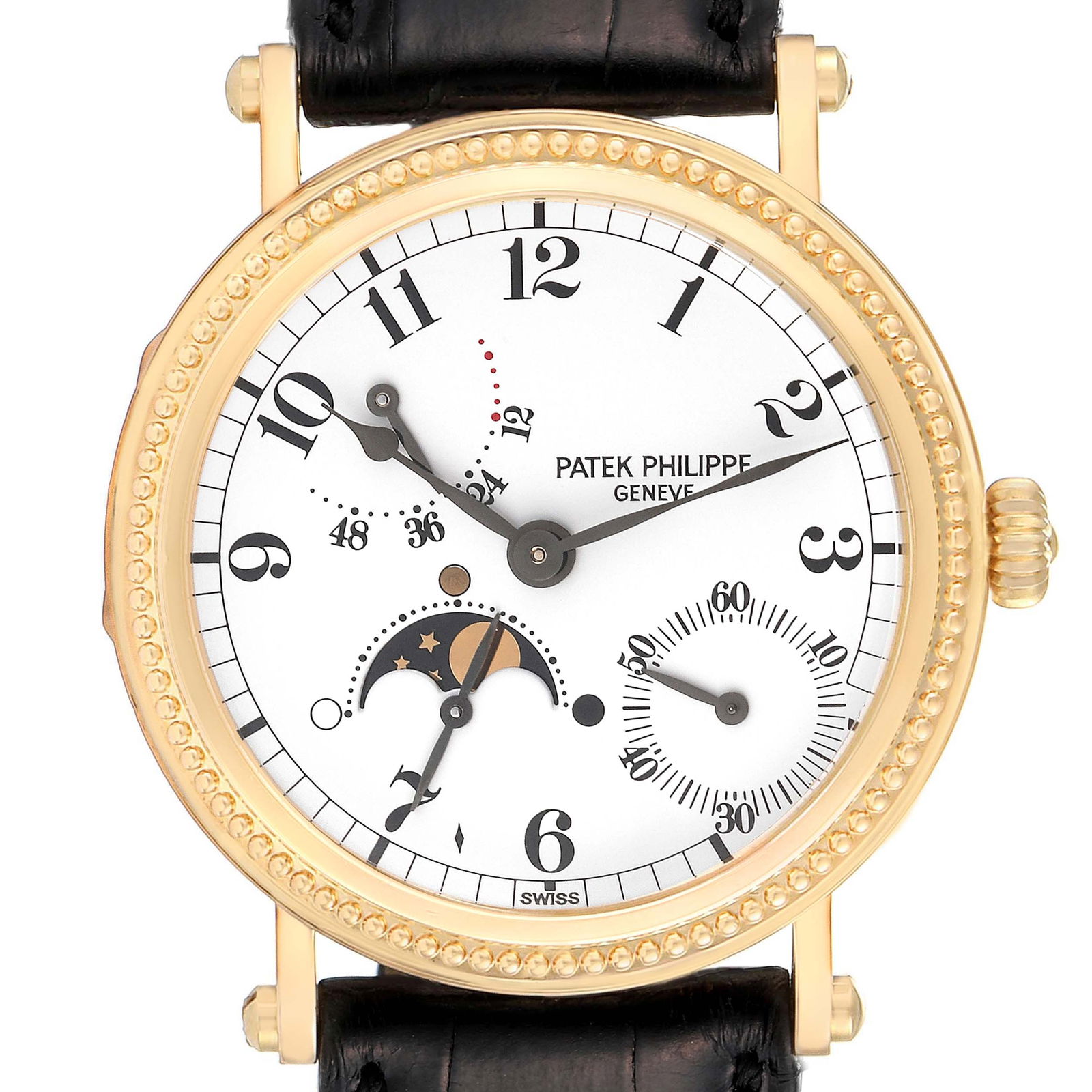 Patek Philippe Calatrava Yellow Gold: Patek Philippe Calatrava Yellow Gold SKU no: RBJ55423 Brand: Patek Philippe Model Name: Patek Philippe Calatrava Yellow Gold Moon Phase Watch 5015 Model Number: 5015J-001 Year: 1994 - 1999 Serial