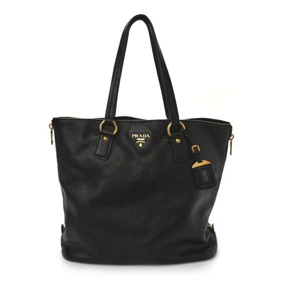 Prada Vitello Daino Side Zip: Prada Vitello Daino Side Zip Tote Black SKU no: RBJ1406270 Brand: PRADA Condition: Very Good Condition Details: Exterior: Creases, frayed stitch(es), Handle: Scuffs, Hardware: Scratch(es), Interior: M