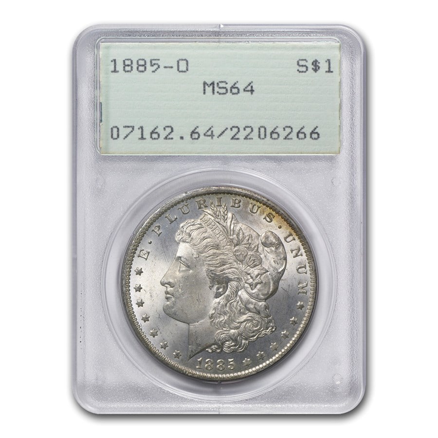 1878-1904 Morgan Dollars MS-64 PCGS (Old: Details: 1878-1904 Morgan Dollars MS-64 PCGS (Old Rattler Holders) SKU no: RBJ43732 Year: Random Grade: MS-64 Grade Service: PCGS Denomination: $1.00 Mint Mark: Varies Metal Content: 0.77