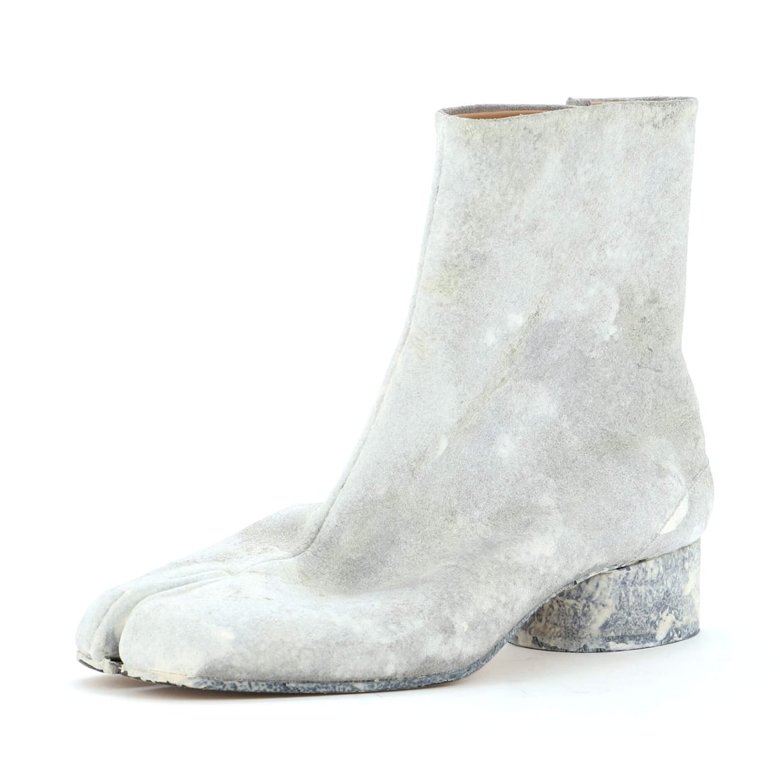 Maison Margiela Tabi Block: Maison Margiela Tabi Block Heel Ankle Boots Painted Leather Exterior Color: White Interior Color: Neutral, White Exterior Material: Leather Interior Material: Leather Hardware Color: Antique Brass