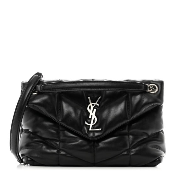 Saint Laurent Lambskin Quilted Small: Saint Laurent Lambskin Quilted Small Loulou Puffer Monogram Chain Satchel Black SKU no: RBJ1410824 Brand: SAINT LAURENT Condition: Very Good Condition Details: Exterior: Corner wear, scuffs, Interior: