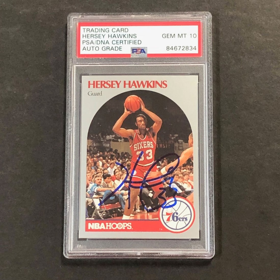 1990-91 NBA Hoops #229 Hersey Hawkins: 1990-91 NBA Hoops #229 Hersey Hawkins 1990-91 NBA Hoops #229 Hersey Hawkins Signed Card AUTO 10 PSA Slabbed 76ers SKU no: 7339767365720