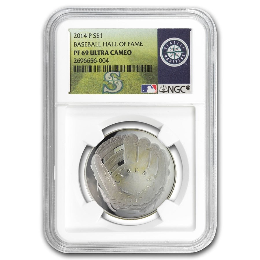 2014-P Baseball HOF $1 Silver Commem: Details: 2014-P Baseball HOF $1 Silver Commem PF-69 NGC SKU no: RBJ220501 Year: 2014 Grade: Proof - 69 UCAM Grade Service: NGC Denomination: 1 Dollar Mint Mark: P - Philadelphia Metal Con