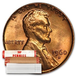 1960-D Lincoln Cent Small Date 50-Coin Roll BU: 1960-D Lincoln Cent Small Date 50-Coin Roll BU SKU no: RBJ9305 Year: 1960 Grade: Brilliant Unc Grade Service: None Denomination: 1 Cent Mint Mark: D - Denver Metal Content: 0 troy oz