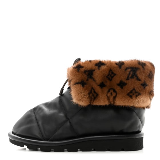 Louis Vuitton Mink Fur Lambskin: Louis Vuitton Mink Fur Lambskin Quilted Pillow Ankle Boots 38 Black SKU no: RBJ1380250 Brand: LOUIS VUITTON Condition: Excellent Condition Details: Exterior: Creases, Other: Employee or sale stamp Yea
