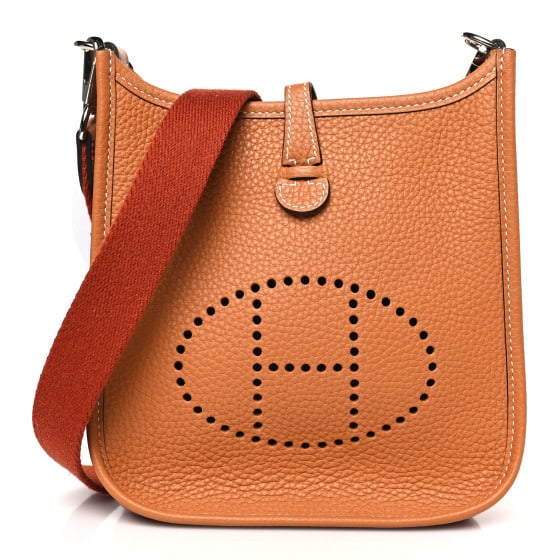 Hermes Taurillon Clemence Amazone Evelyne: Hermes Taurillon Clemence Amazone Evelyne TPM Gold Cuivre SKU no: RBJ1407438 Brand: HERMES Condition: Excellent Condition Details: Exterior: Marks, Handle: Pilling Year: 2017 Length: 6.75 in <