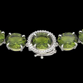 145 ctw Green Tourmaline & VS/SI Diamond Micro Necklace 14k White Gold