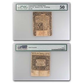 1775 10 Shillings Connecticut 1/2/75 AU-50