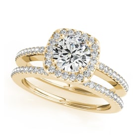 Natural 1.5 CTW Diamond Engagement Ring SET 14K Yellow Gold