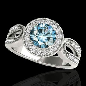 1.4 ctw SI Certified Fancy Blue Diamond Solitaire Halo Ring 10k White Gold
