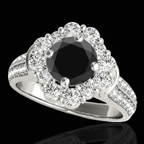 2.16 ctw Certified VS Black Diamond Solitaire Halo Ring 10k White Gold
