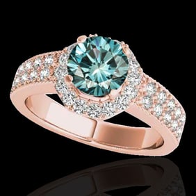 1.4 ctw SI Certified Fancy Blue Diamond Solitaire Halo Ring 10k Rose Gold