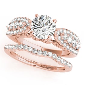 Natural 2.2 CTW Diamond Engagement Ring SET 18K Rose Gold