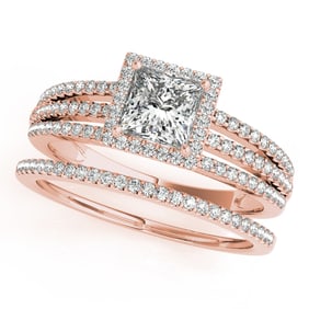 Natural 1.95 CTW Diamond Engagement Ring SET 18K Rose Gold