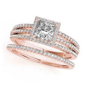 Natural 1.55 CTW Diamond Engagement Ring SET 18K Rose Gold