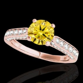 1.6 ctw Certified SI/I Fancy Intense Yellow Diamond Ring 10k Rose Gold