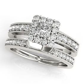 Natural 2.2 CTW Diamond Engagement Ring SET 14K White Gold