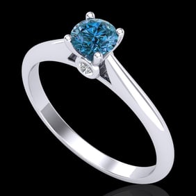 0.40 ctw Intense Blue Diamond Engagment Art Deco Ring 18k White Gold