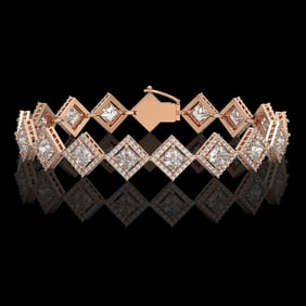 11.7 ctw Princess Cut Diamond Micro Pave Bracelet 18K Rose Gold