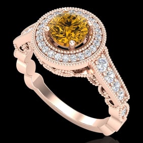 1.12 ctw Intense Fancy Yellow Diamond Art Deco Ring 18k Rose Gold