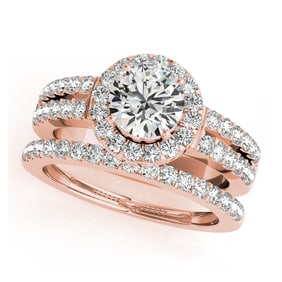 Natural 2.38 CTW Diamond Engagement Ring SET 18K Rose Gold
