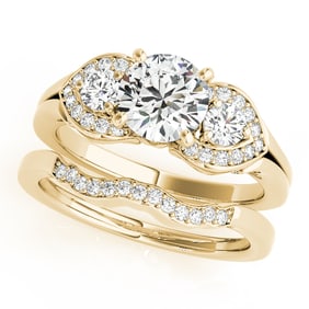 Natural 1.38 CTW Diamond Engagement Ring SET 18K Yellow Gold