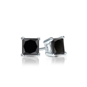 Natural 1.00 CTW Black Diamond Stud Earrings 18K White Gold